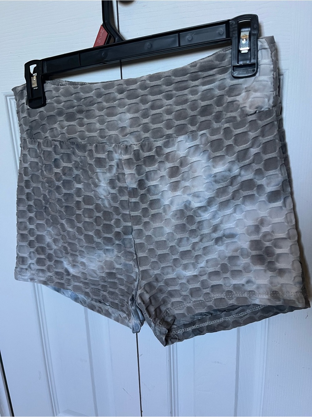 High-Rise Textured Grey, White and Blue Bike Shorts